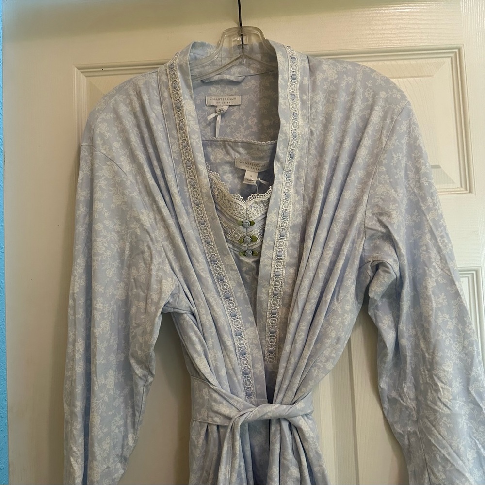 NWT Charter Club Blue Short Robe with Matching Nightgown in Size Small
